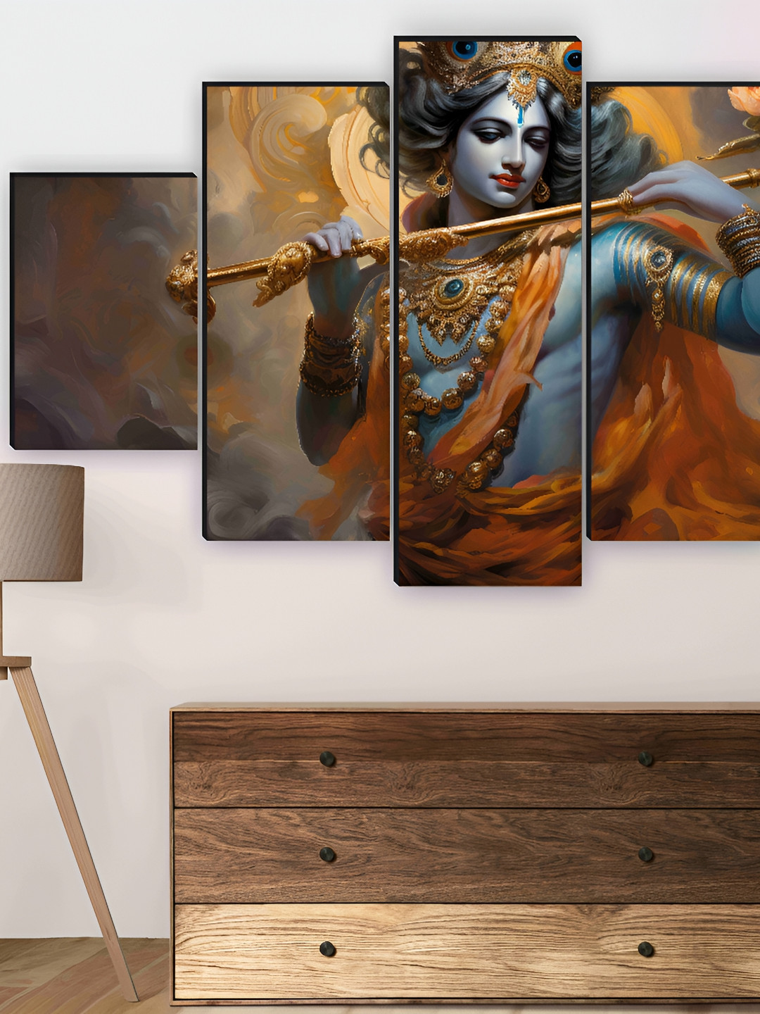 SAF Blue & Brown 5 Pieces Wooden krishna Wall Arts