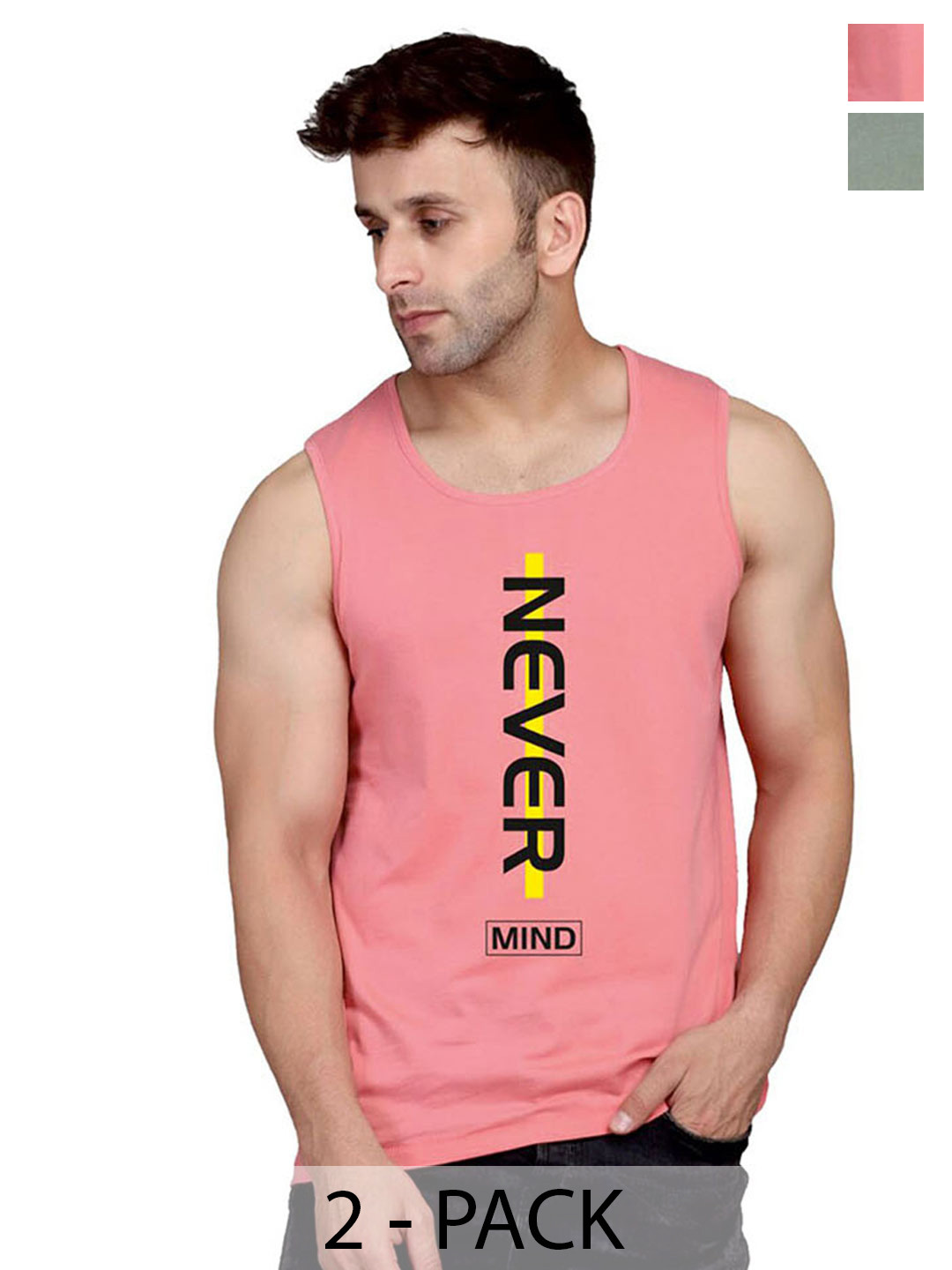 SLOWLORIS Pack Of 2 Bio-Wash Innerwear Vests SL026 (LGTGREEN KEEP) (PEACH NVR)