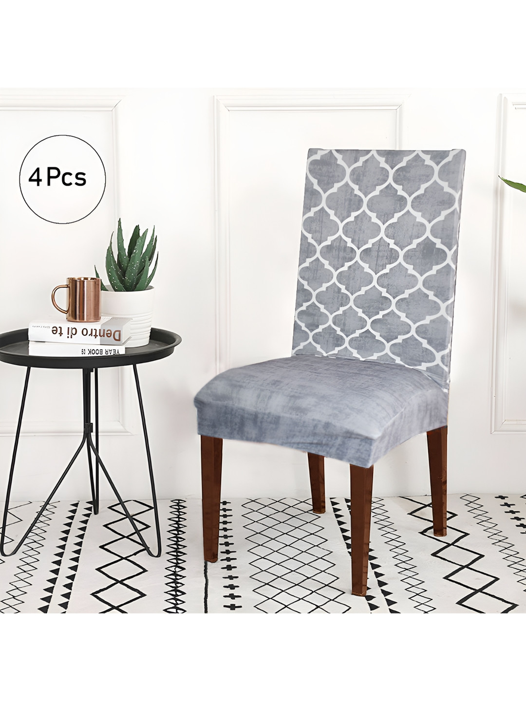 ohello 4 Pieces Grey Elasticated Fitted Chair Covers