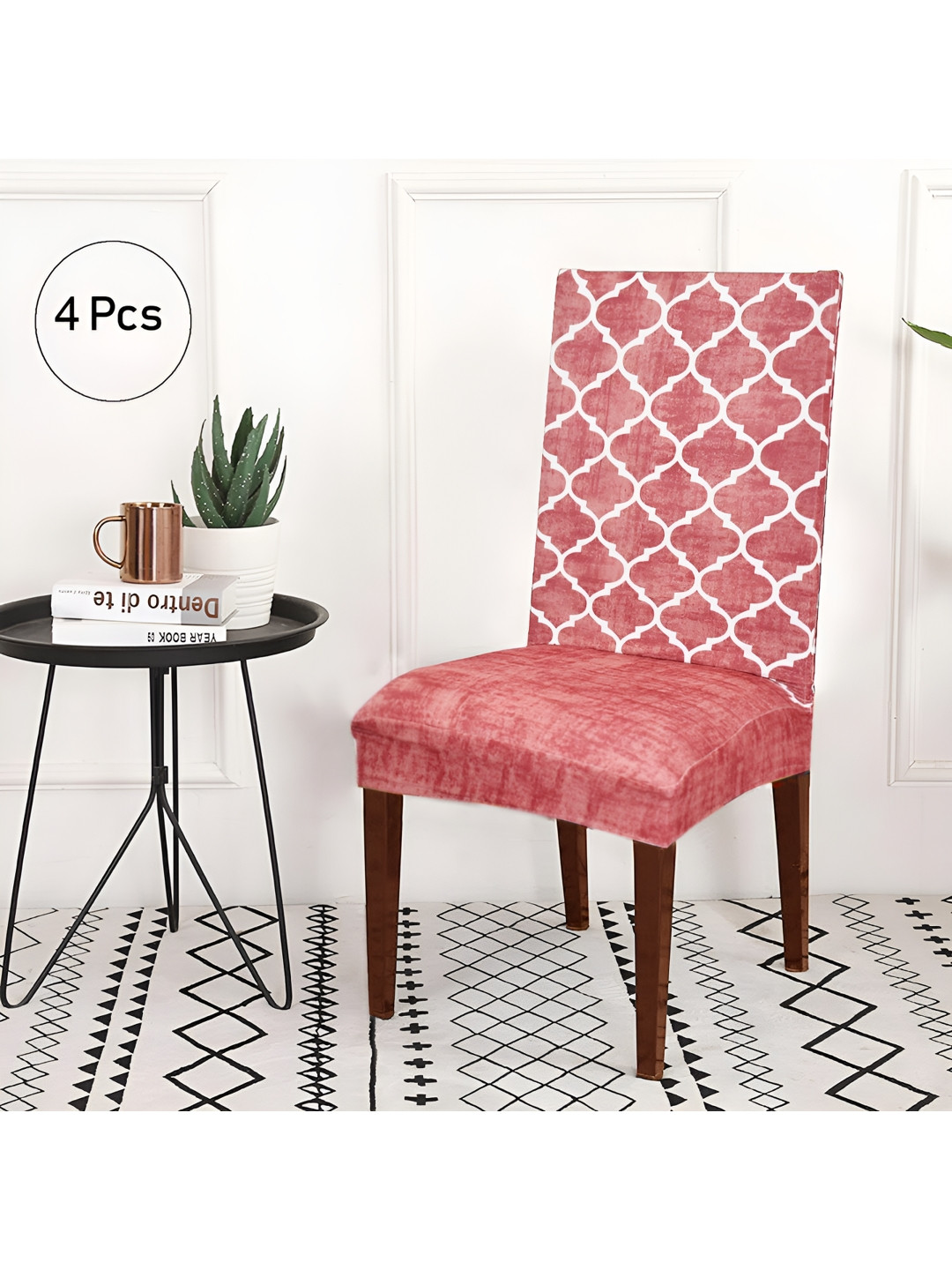 ohello Red 4 Pieces Printed Breathable Elasticated Fitted Chair Covers