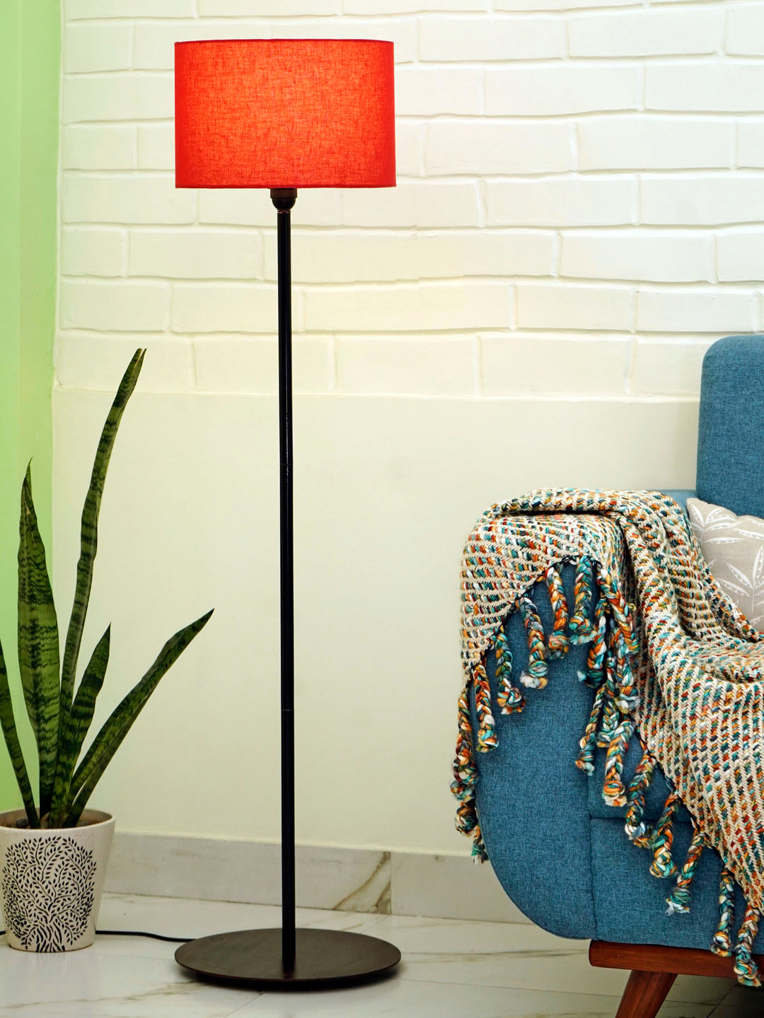 Crosscut Minimalist Red & Black Metal Cylinder Shaped Floor Lamp