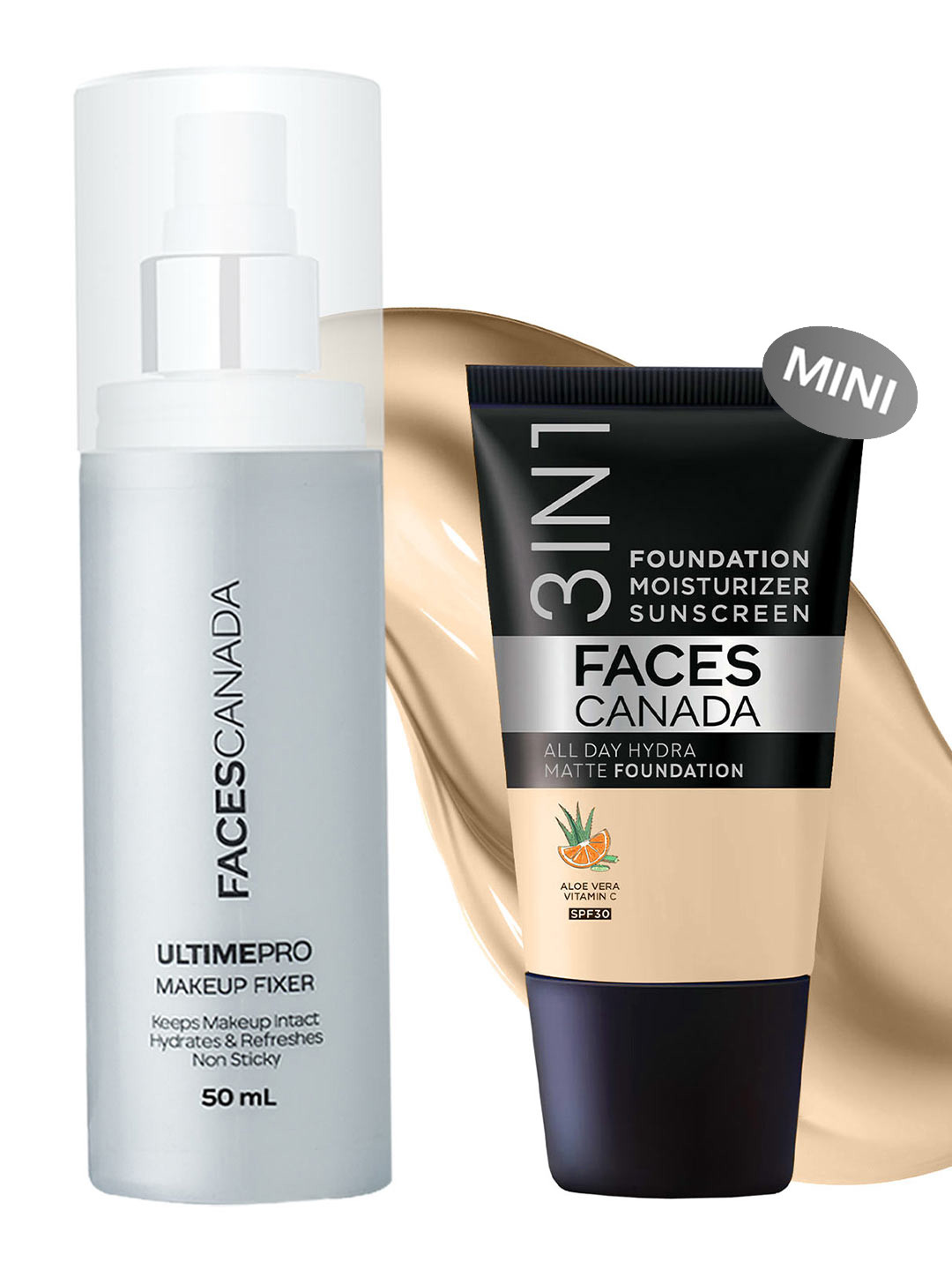 FACES CANADA Waterproof Fix & Finish Kit - Makeup Fixer 50 ml + Matte Foundation - 18 ml