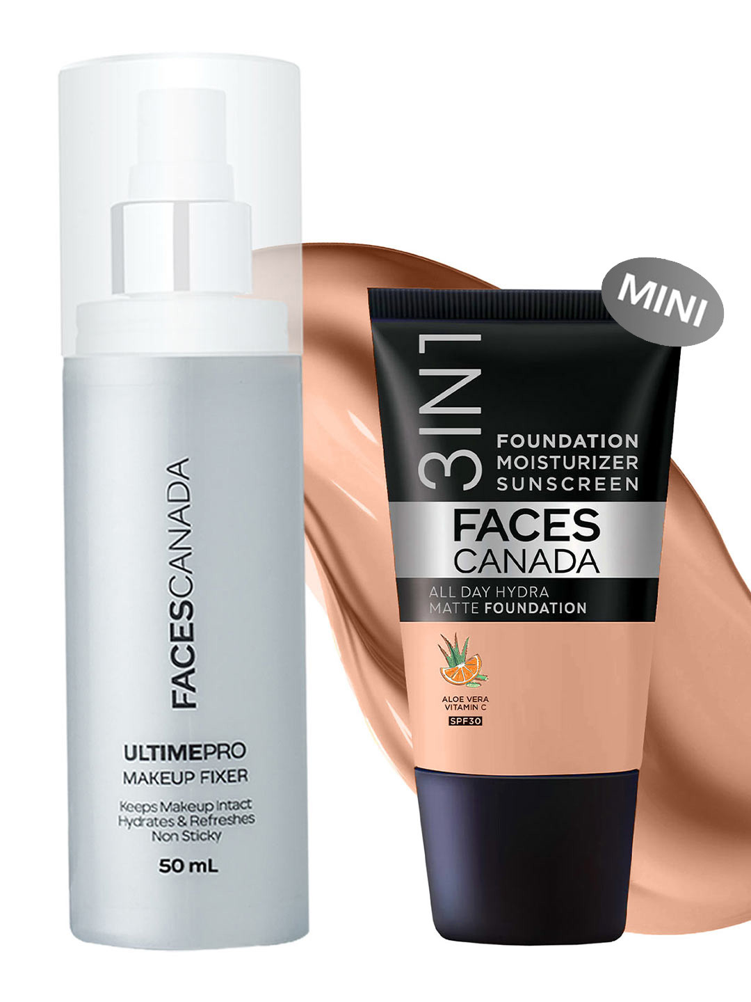 FACES CANADA Waterproof Fix & Finish Kit - Makeup Fixer 50 ml + Matte Foundation - 18 ml