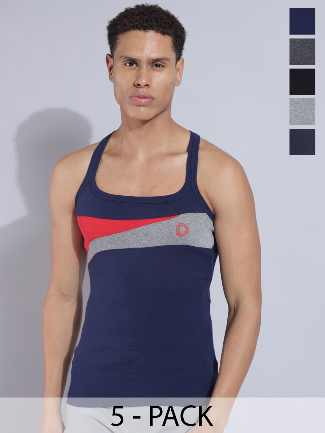 Dollar Bigboss Men Solid Pack of 5 Racerback Styled Gym Vest