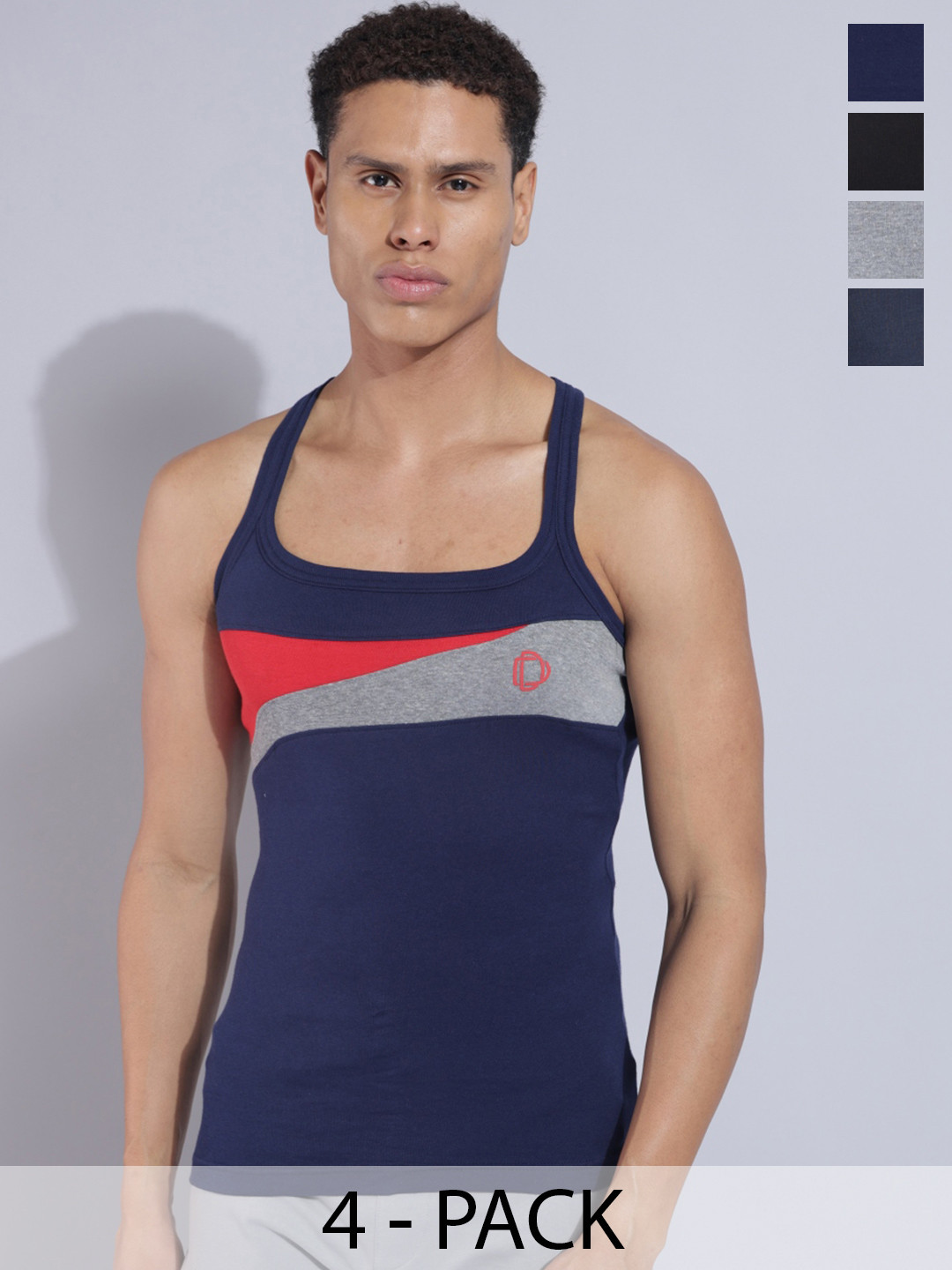 Dollar Bigboss Men Solid Pack of 4 Racerback Styled Gym Vest