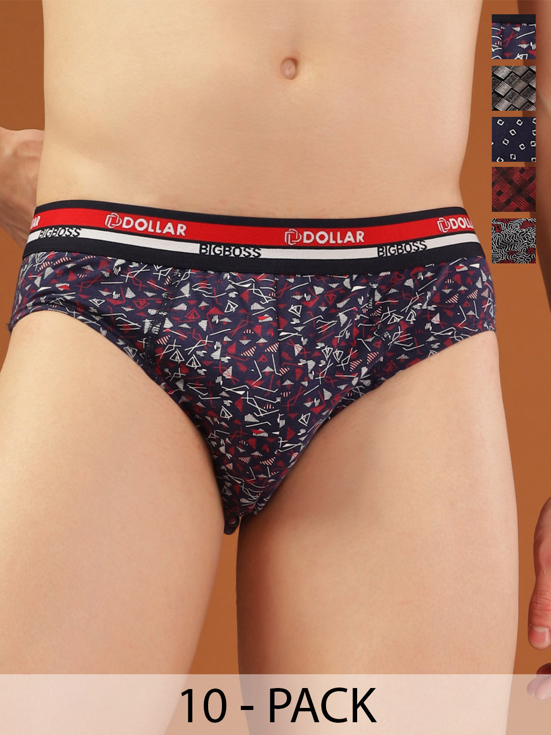 Dollar Bigboss Men Printed Pack of 10 Functional Pouch Support Brief