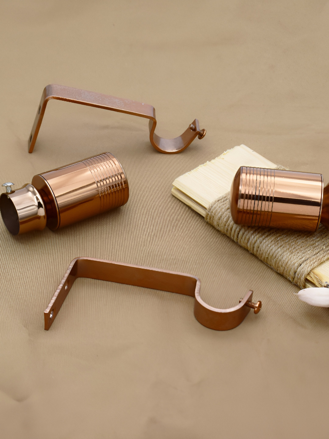 Rab Camel Brown 4 Pcs Rust Proof Rod Rail Metal Brackets & Hooks