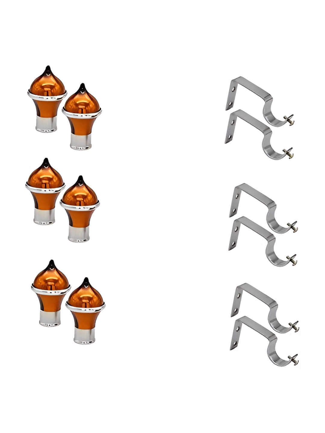Rab Orange & Silver Toned 12 Pieces Metal Rod Rail Brackets & Hook