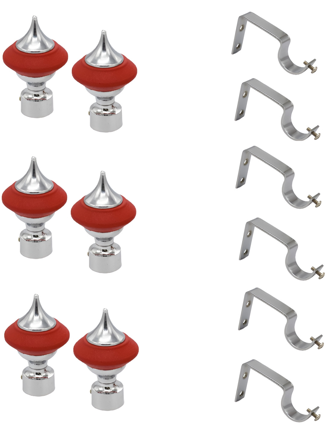 Rab Silver-Toned & Red 6 Pcs Rod Rail Bracket
