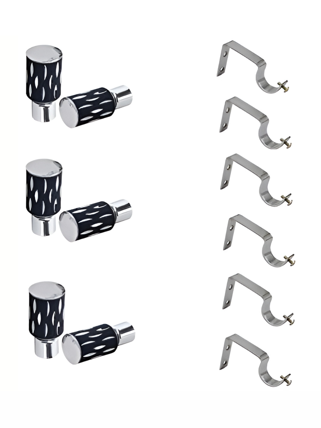 Rab Black & Silver Toned 12 Pieces Stainless Steel Rod Rail Bracket With Hooks