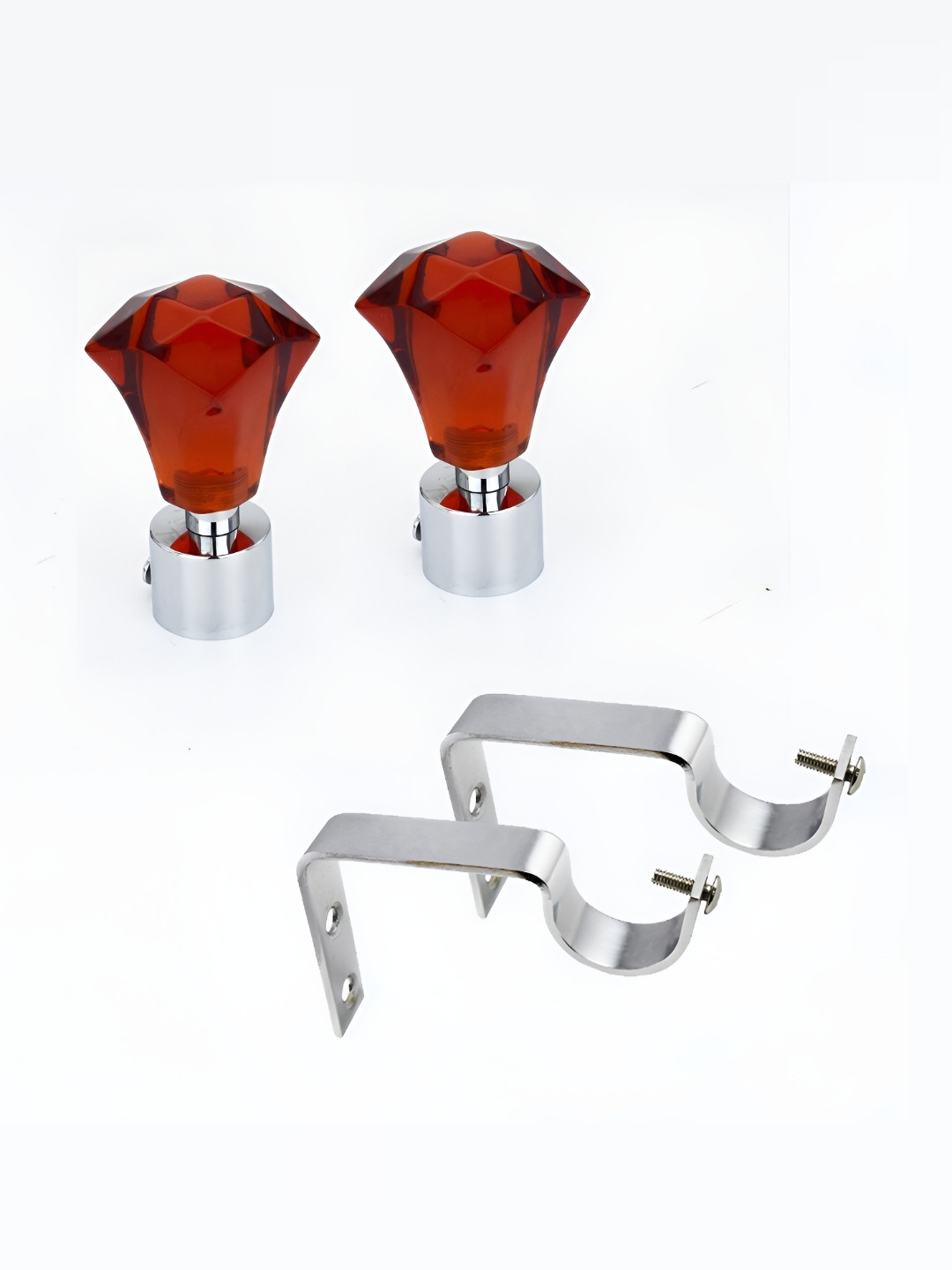 Rab Red & Silver Toned 4 Pieces Stainless Steel Rod Rail Bracket With Hooks