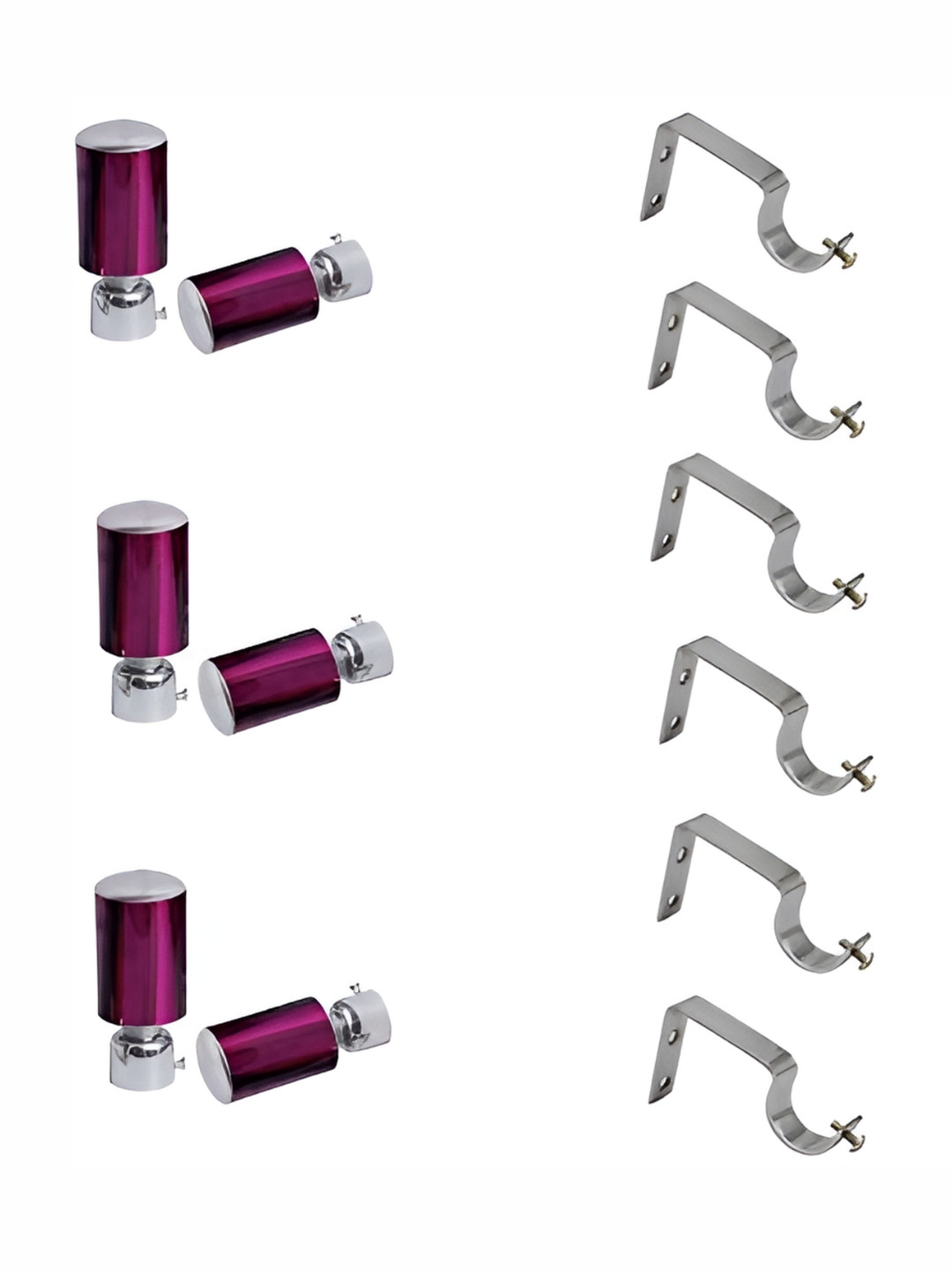 Rab Purple & Silver Toned 12 Pieces Stainless Steel Rod Rail Brackets With Hooks