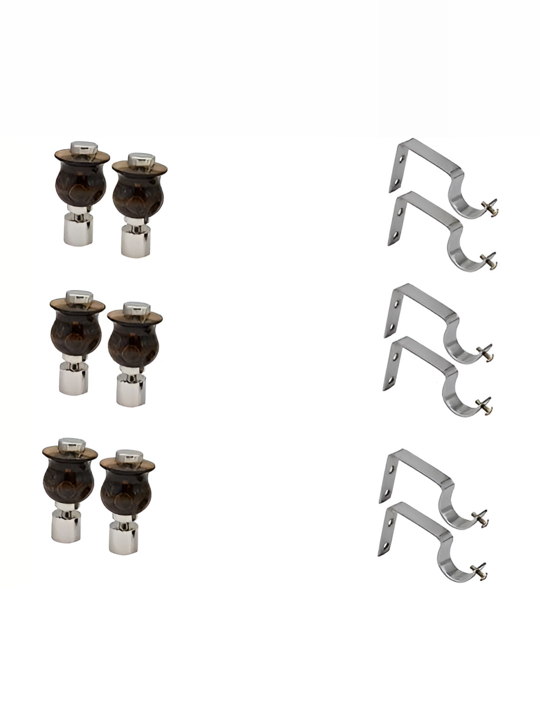 Rab Brown & Sliver Toned 6 Pieces Rust Proof Bracket & 6-Pcs Hooks