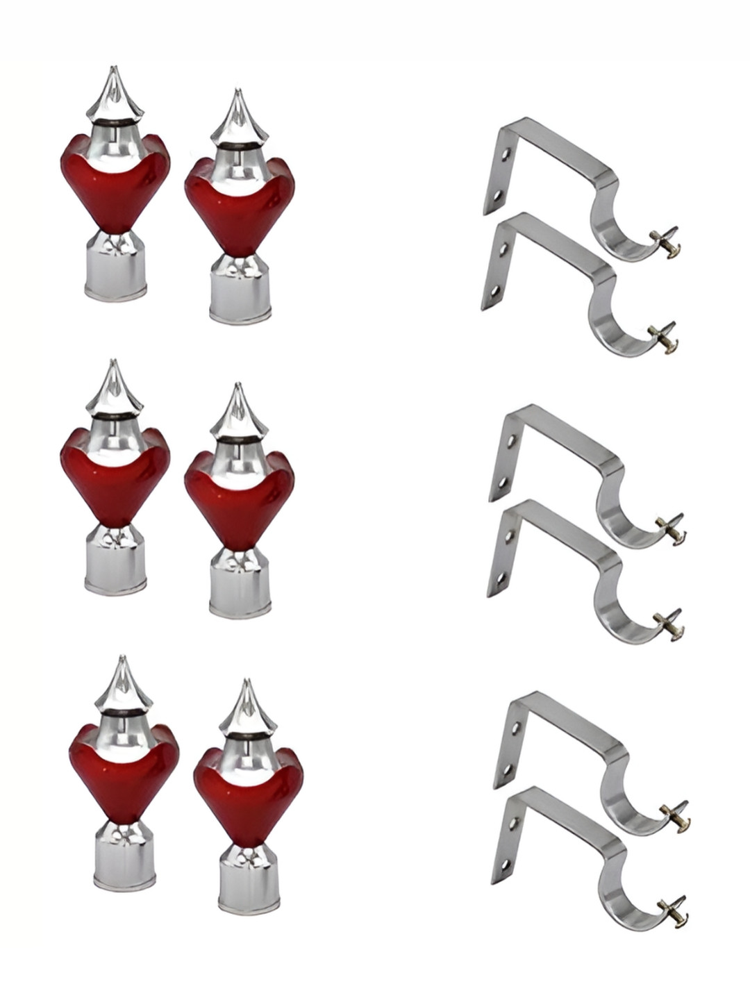 Rab Red & Silver Toned 12 Pieces Rust Proof Rod Rail Metal Brackets