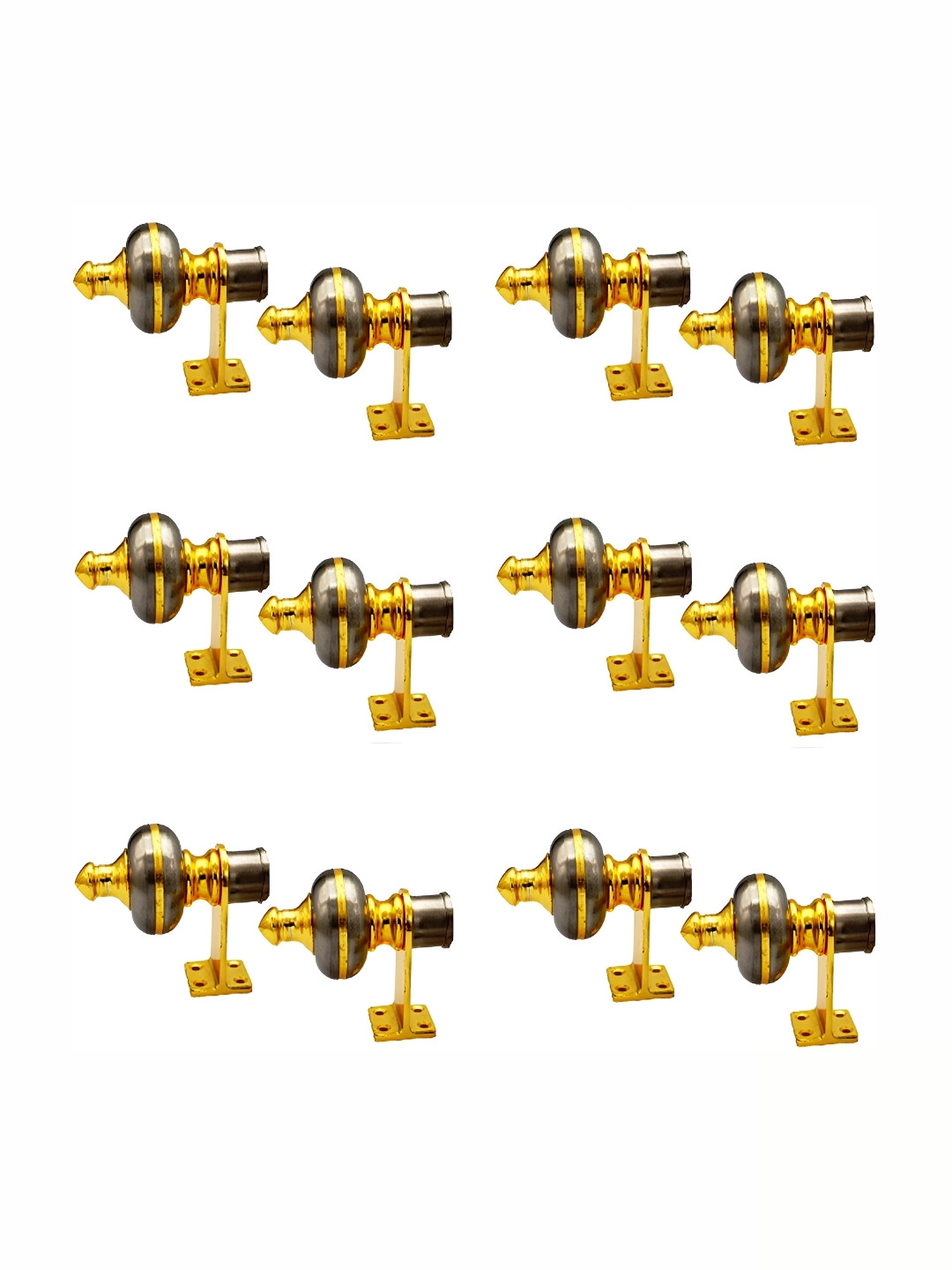 Rab Black & Gold Toned 12 Pieces Black Metal Rod Rail Brackets