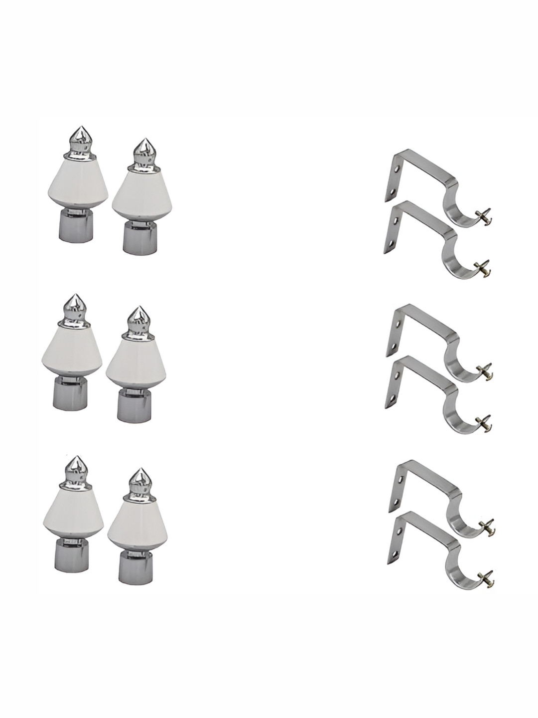 Rab Silver toned & White 6-pcs Matte Finished Metal Rod Rail Brackets