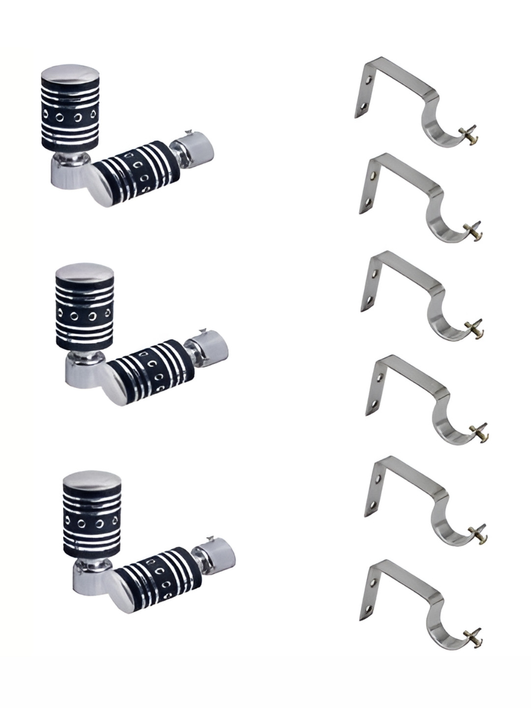 Rab Black & Silver Toned 12 Pieces Stainless Steel Rod Rail Brackets