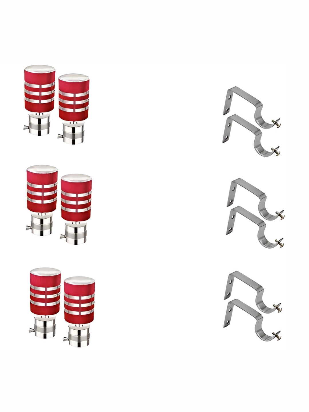 Rab Red & Silver Toned 12 Pieces Stainless Steel Rod Rail Brackets