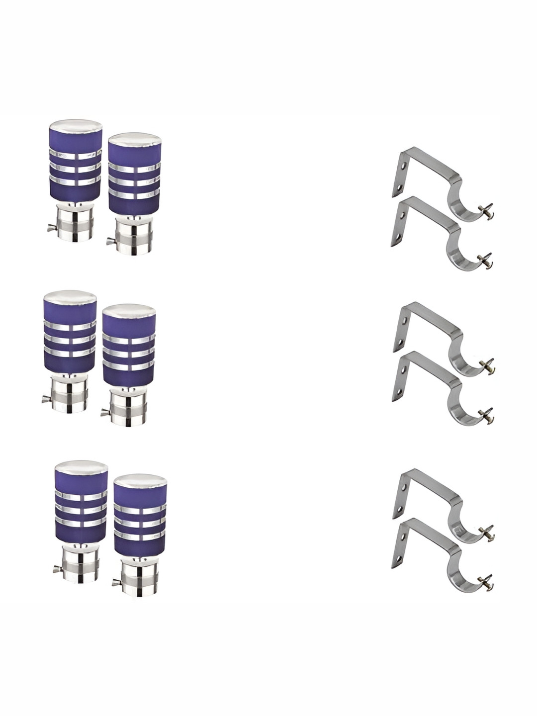 Rab Purple 6 Pieces Striped Stainless Steel Rod Rail Brackets With Hooks