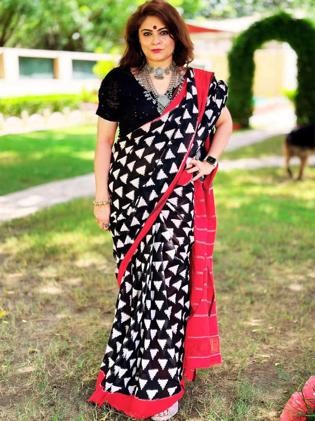 ADITRI Pure Cotton Handwoven Telia Rumal Double Ikat Saree