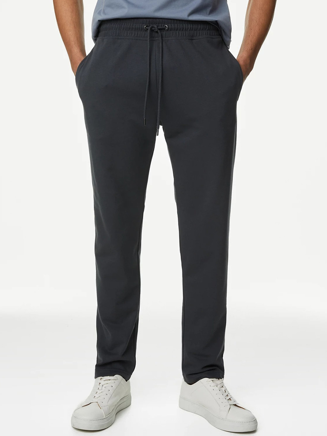 Marks & Spencer Men Charcoal Mid Rise Straight Leg Track Pants