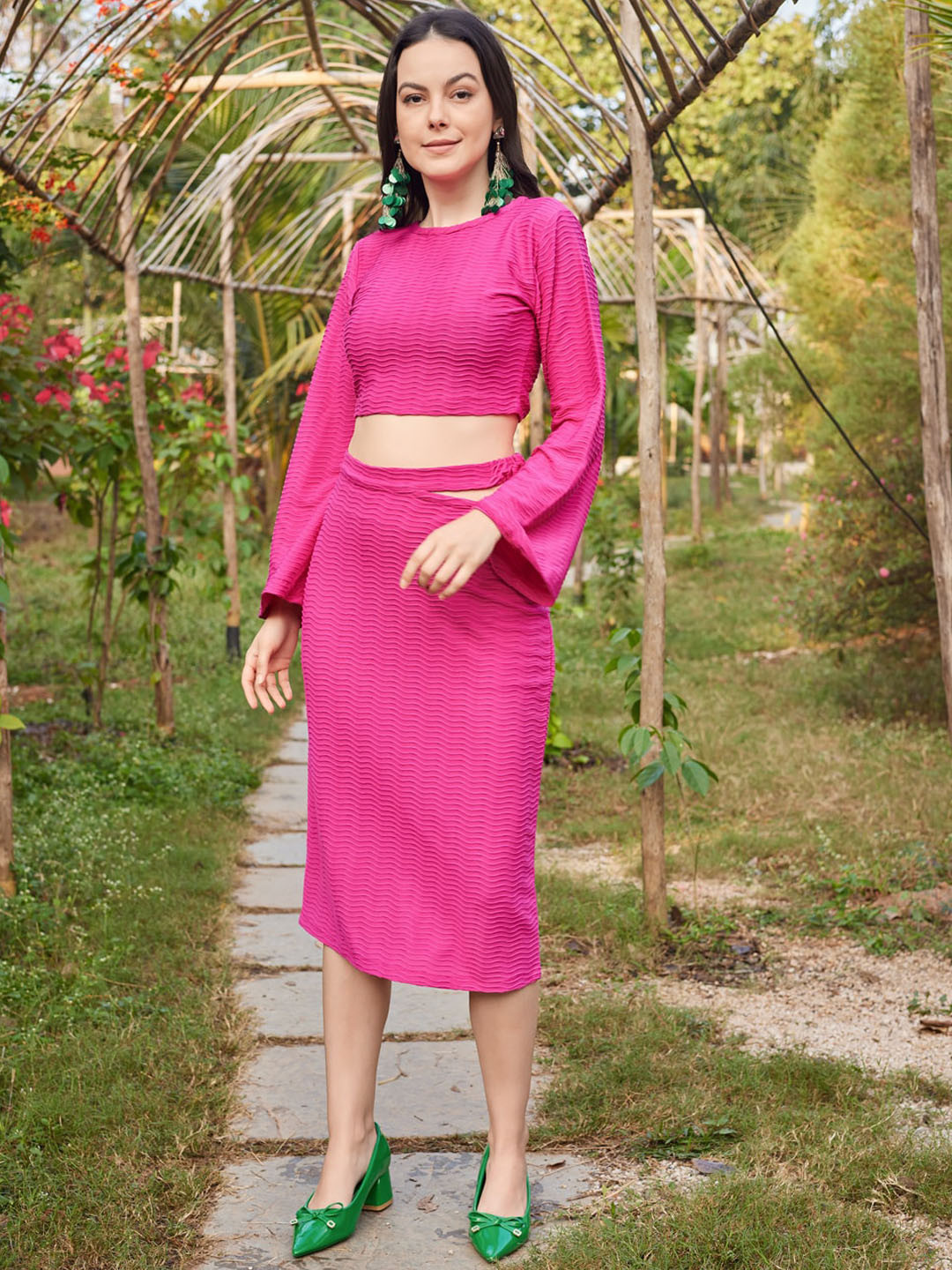 PURVAJA Textured Crop Top With Skirt Co-Ords