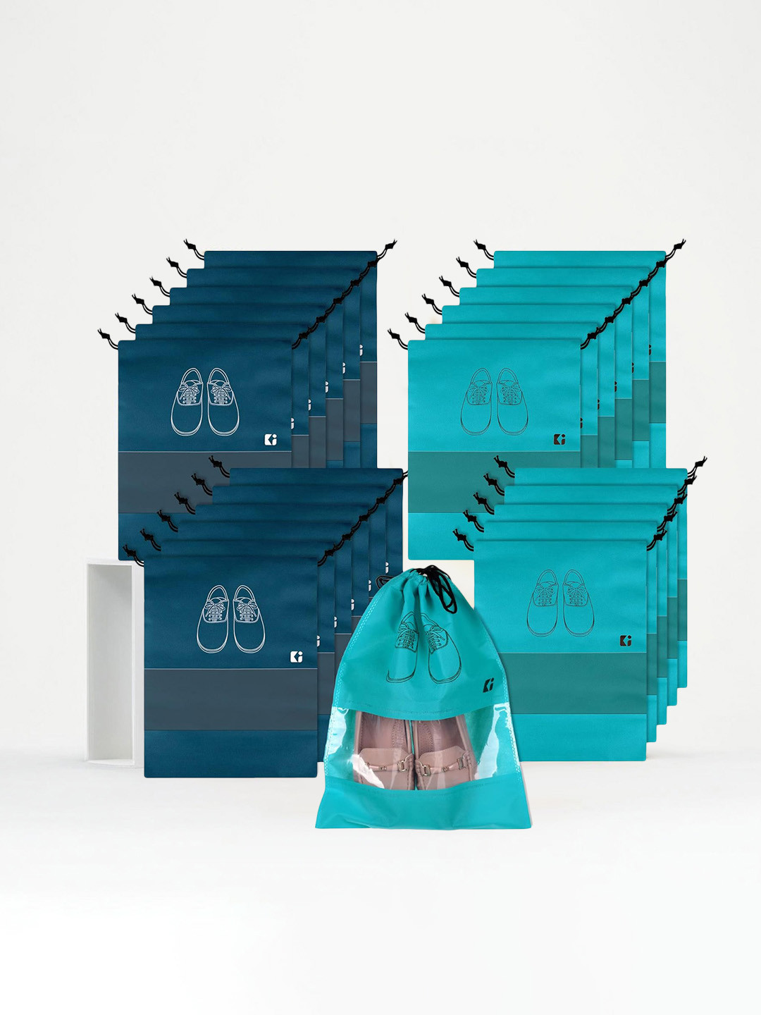 Kuber Industries Navy Blue & Green 24Pcs Reusable Shoes Organiser Organisers