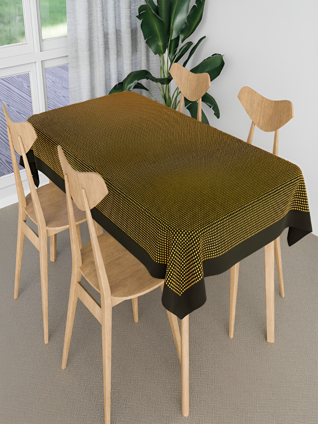 Kuber Industries Yellow & Black Geometric Printed Anti-Skid Cotton 4-Seater Table Cover