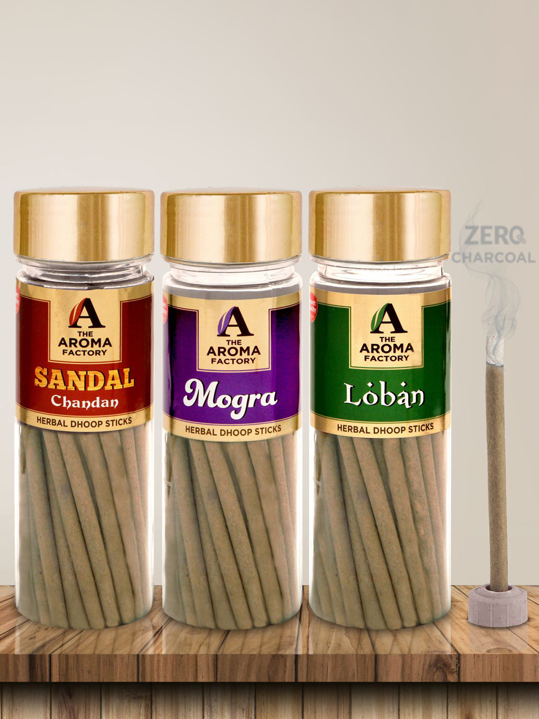 The Aroma Factory Brown 3Pcs Wooden Incense Sticks Sandal Mogra Loban Dhoop Batti