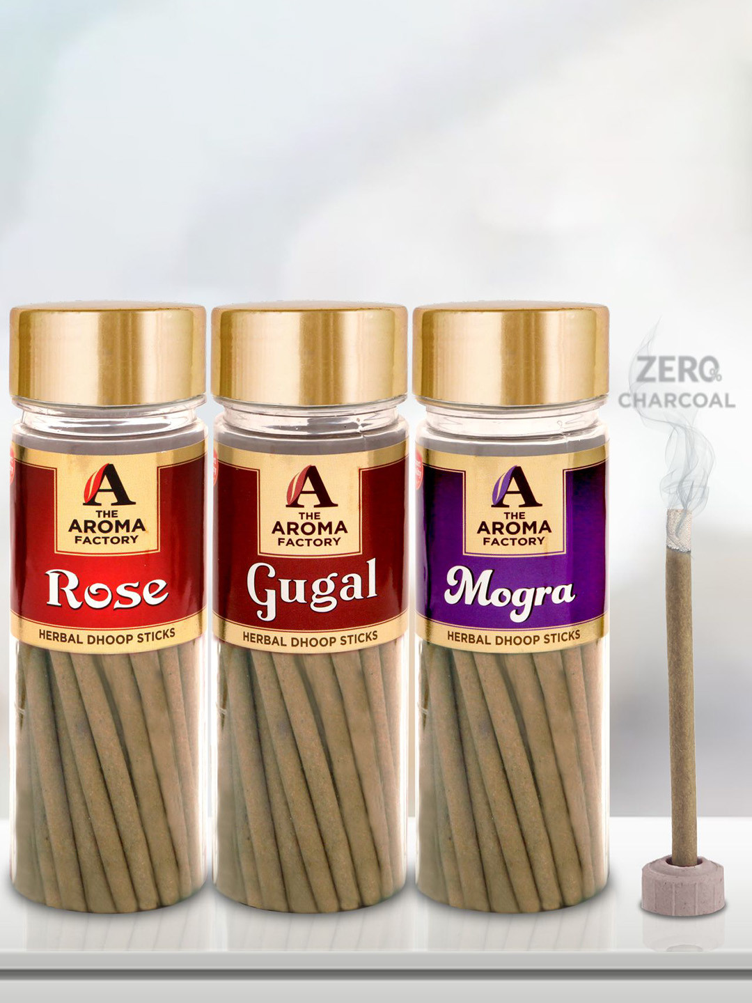 The Aroma Factory Brown 3Pcs Wooden Incense Stick Rose Gugal Mogra Dhoop Batti