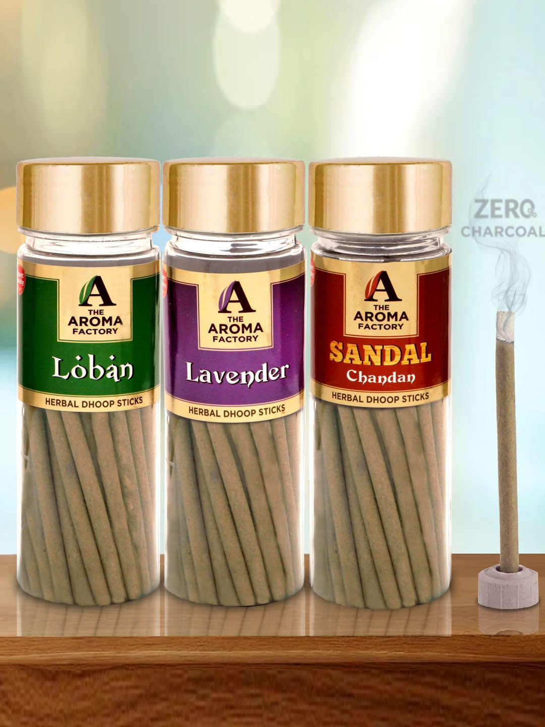 The Aroma Factory Brown 3Pcs Wooden Incense Sticks Loban Lavender Sandal Dhoop Batti