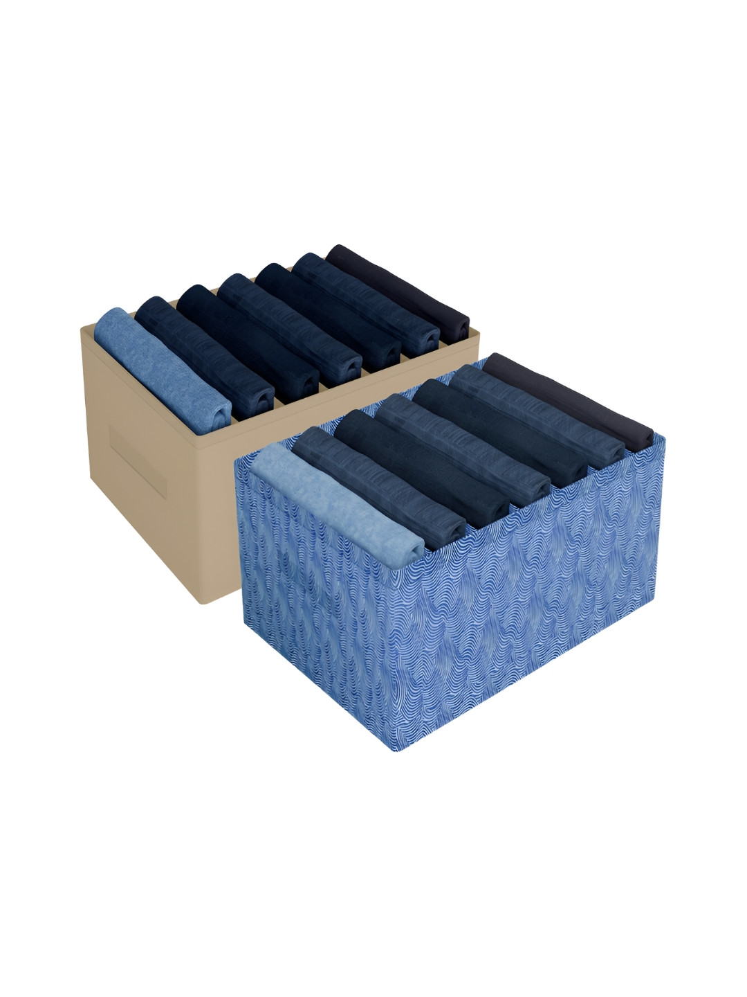 Kuber Industries Blue & Khaki 2Pcs Reusable Trousers Box Organisers