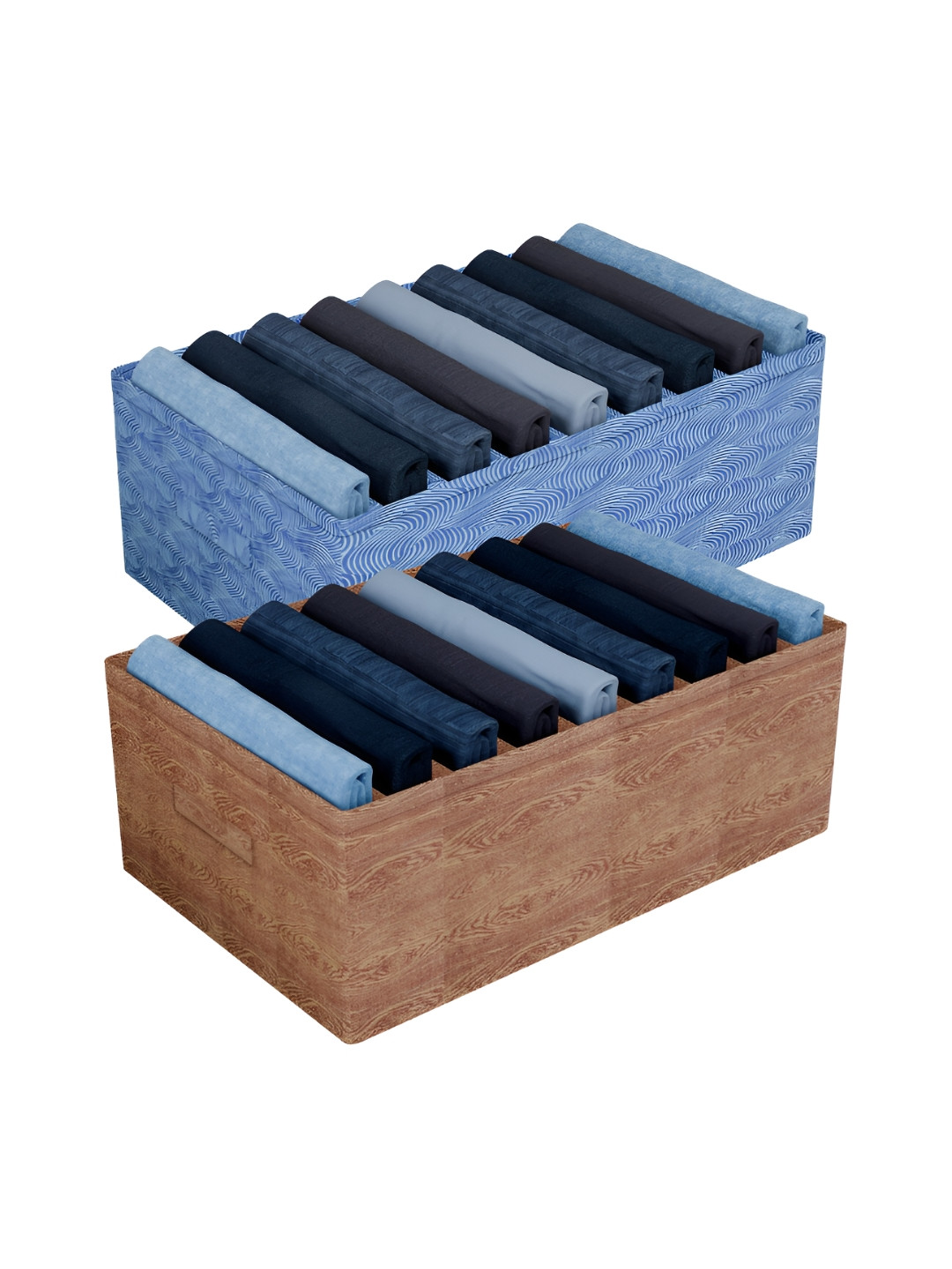 Kuber Industries Brown & Blue 2Pcs Reusable Trouser Box Organisers