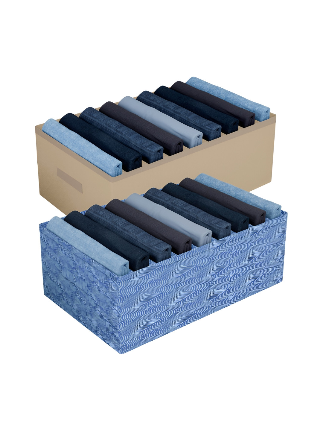 Kuber Industries Blue & Brown 2Pcs Reusable Trouser Box Organisers
