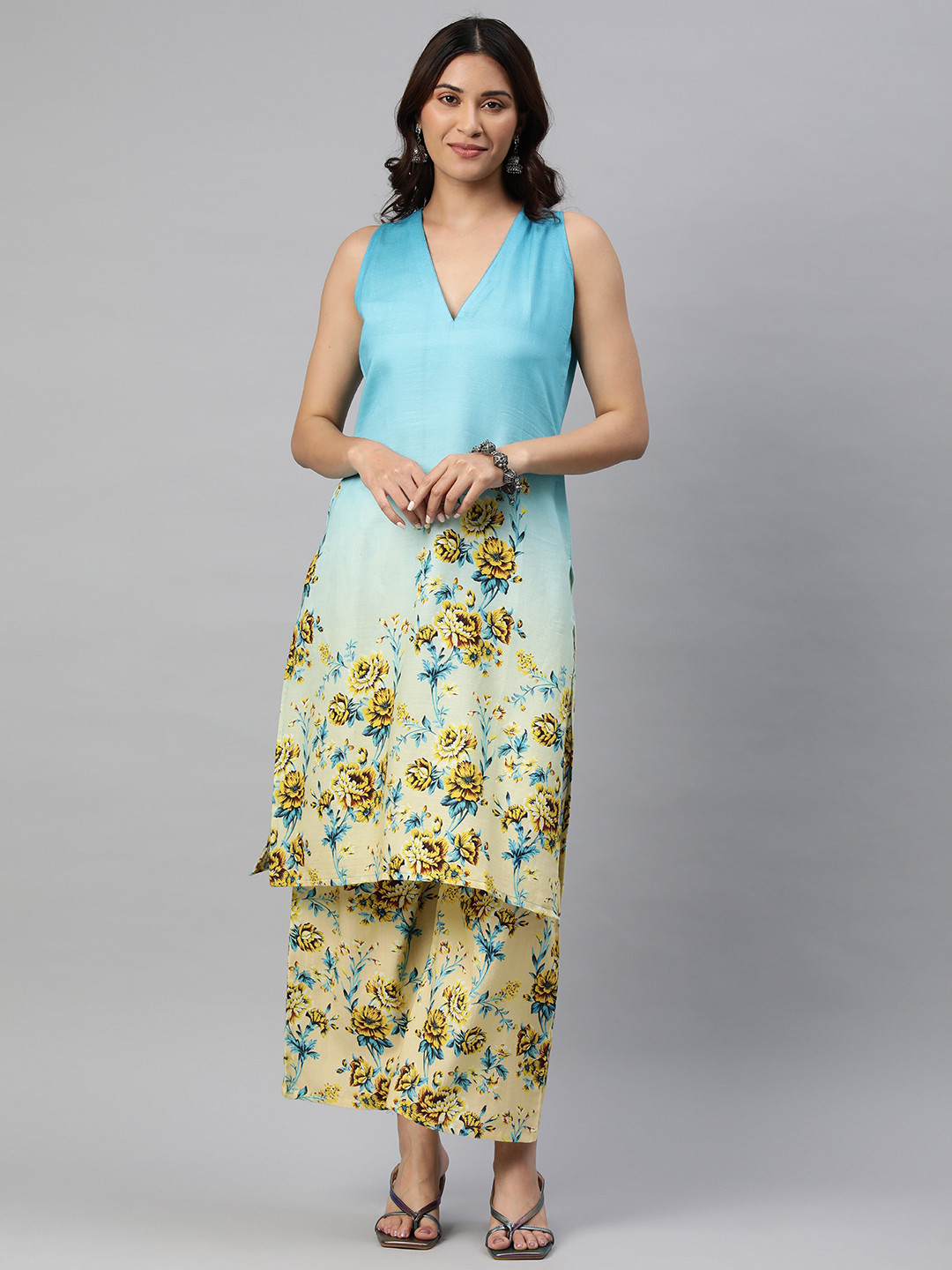 BUTA BUTI Floral Printed Pure Cotton Kurta with Palazzos