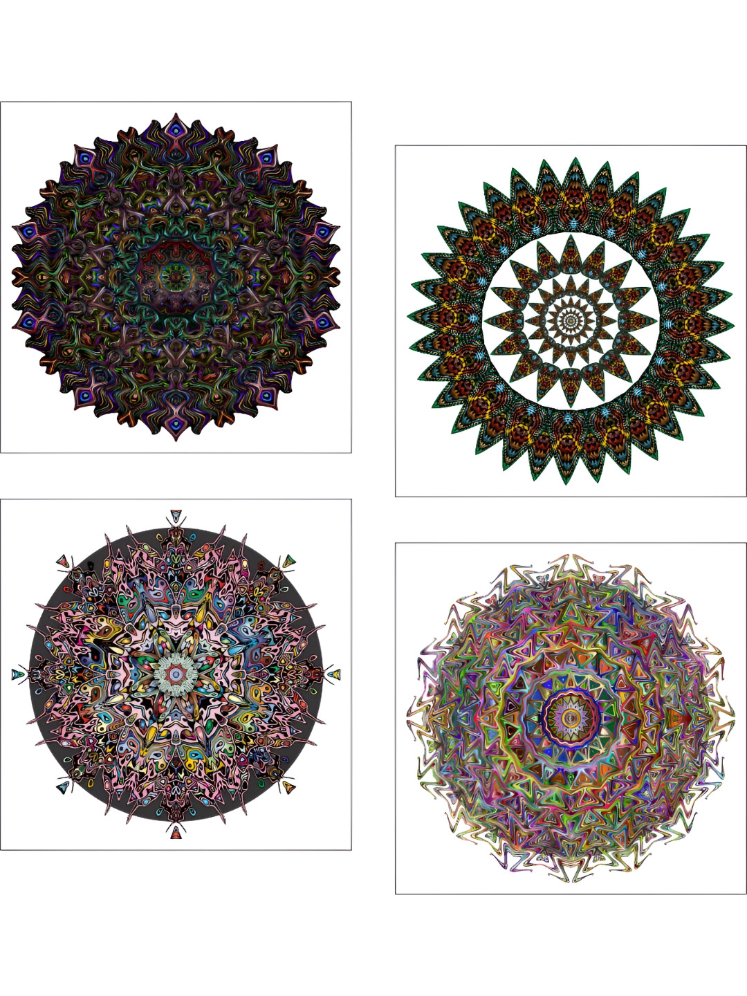 AdventuresIndia Wood 4 Piece Wall Round Paintings Wall Art - 12 x 12 x 1In