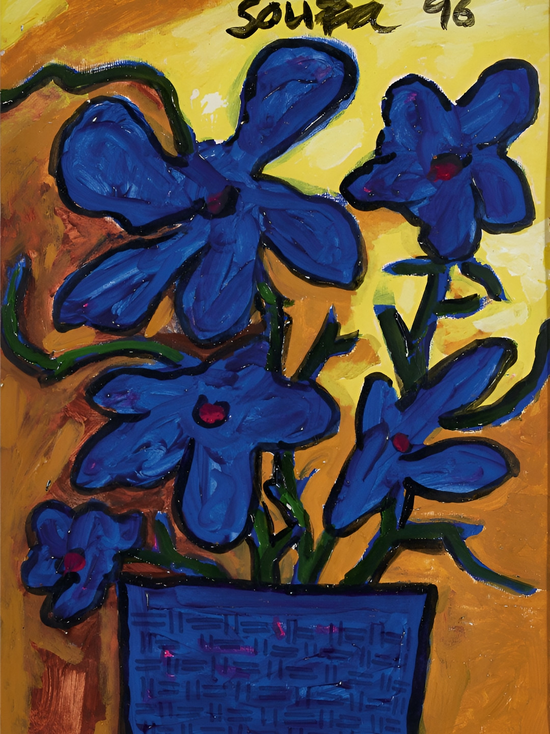 Adventures India Blue & Black Wooden Floral & Botanical Painting Wall Art