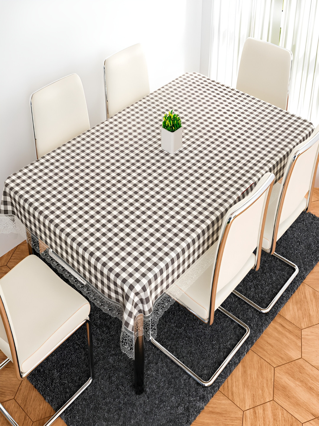 Kuber Industries Checks Printed For 6 Seater Table Cover For Dining Table