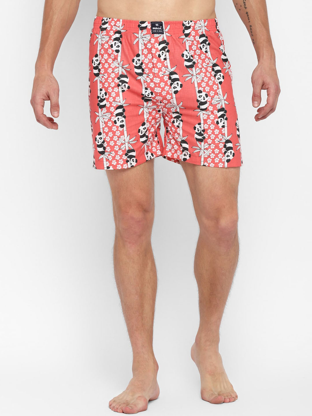 Bukkl Panda Printed Mid Rise Pure Cotton Breathable Boxer LAFFER-19-Red