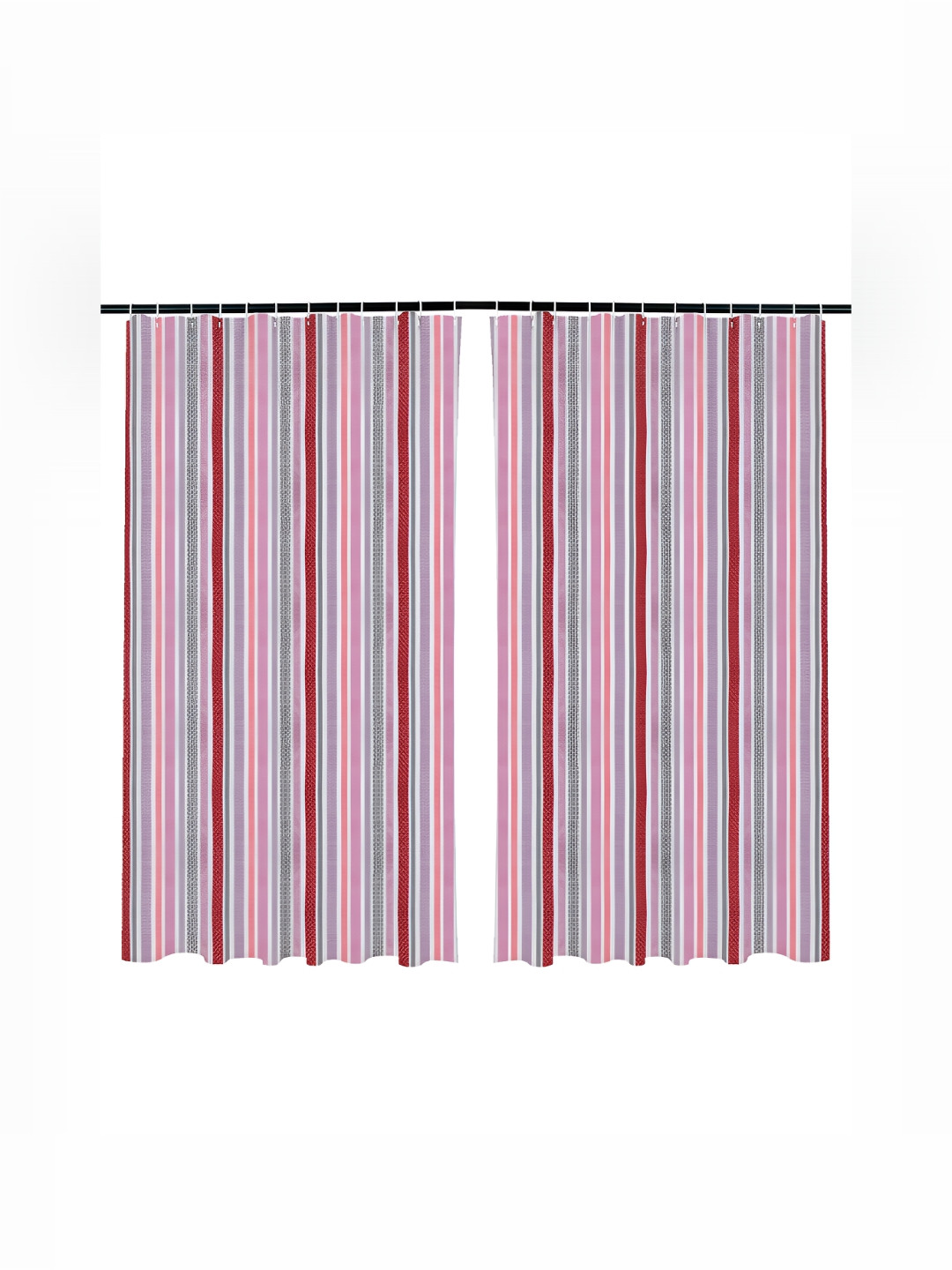 Kuber Industries Red & White 2Pcs Striped Window Curtains