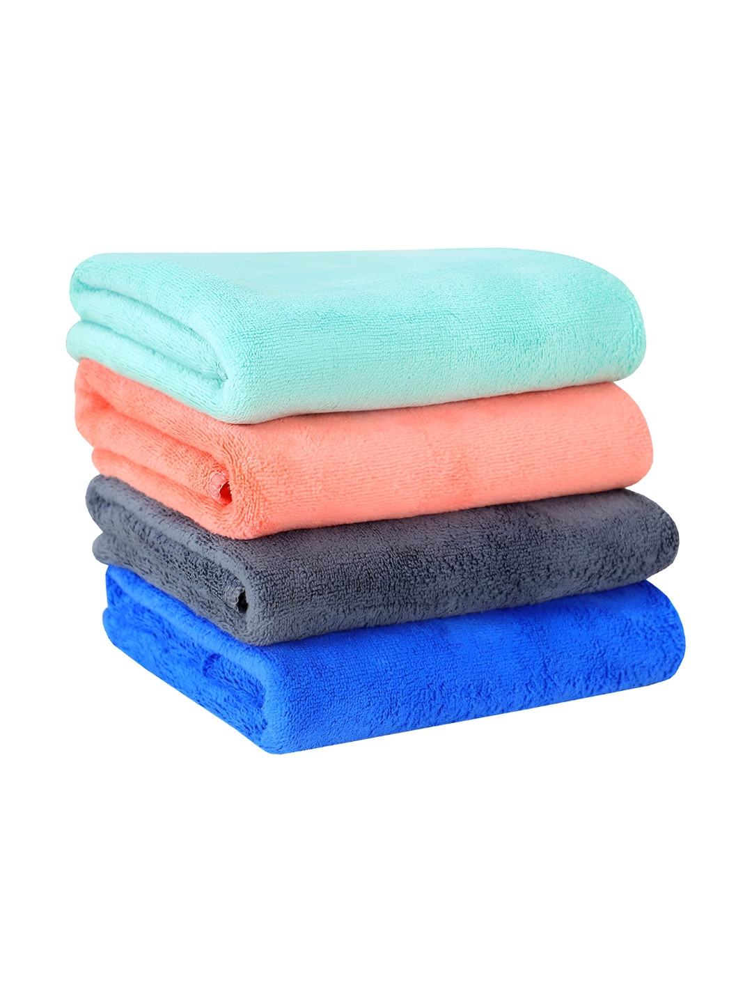 Yellow Weaves Blue & Green 4 Pieces Micro Fiber Antibacterial 400 GSM Hand Towels