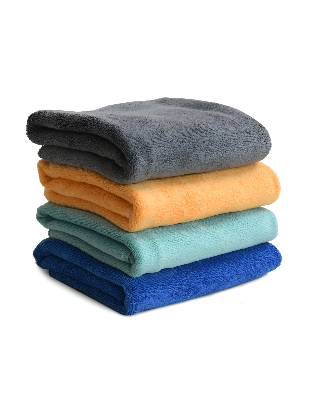 Yellow Weaves Blue & Grey 4 Pieces Micro Fiber Antibacterial 400 GSM Hand Towels