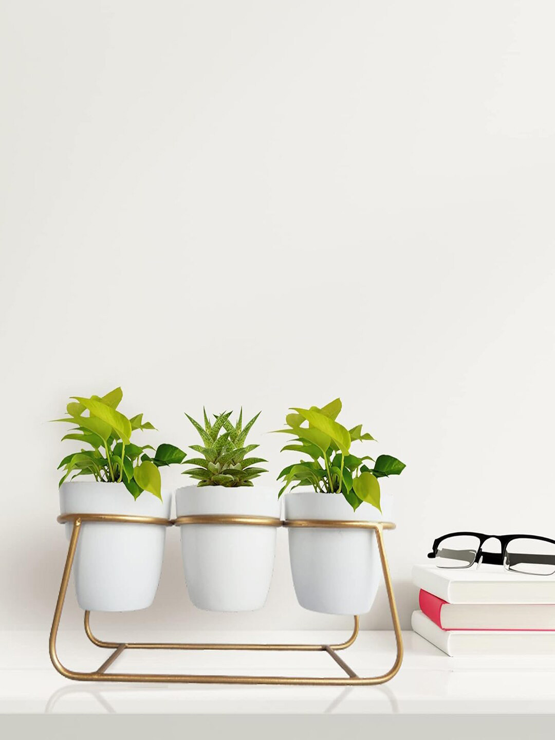 Kuber Industries White 3 Piece Planter & 1 Planter Stand