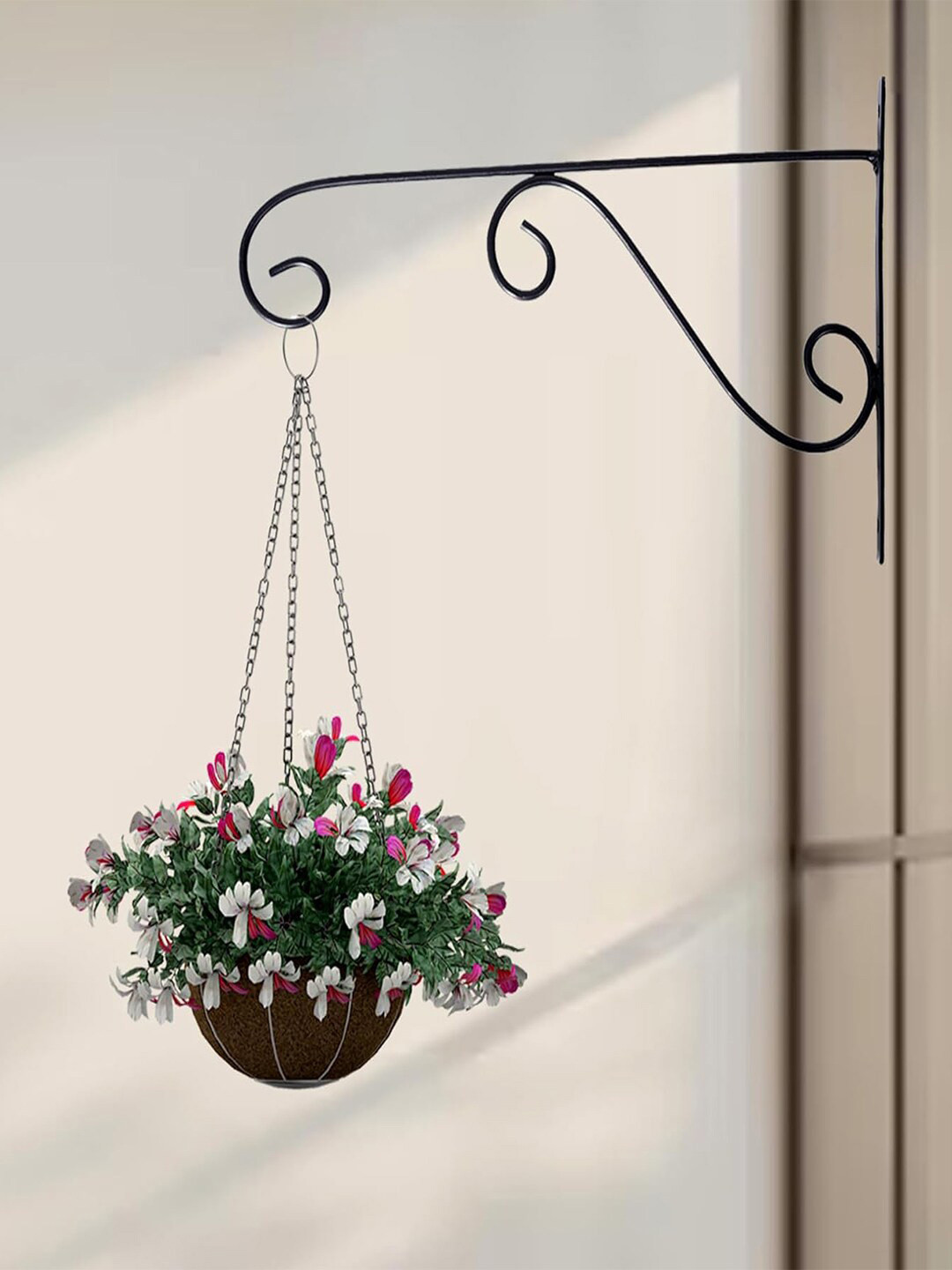 Kuber Industries Black Metal Hanging Planter With Wall Hanger