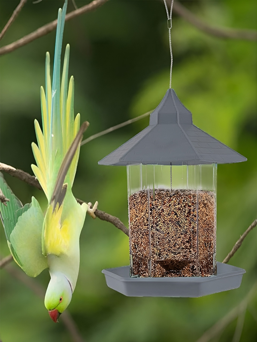 Kuber Industries Grey Bird Feeder Garden Accessories