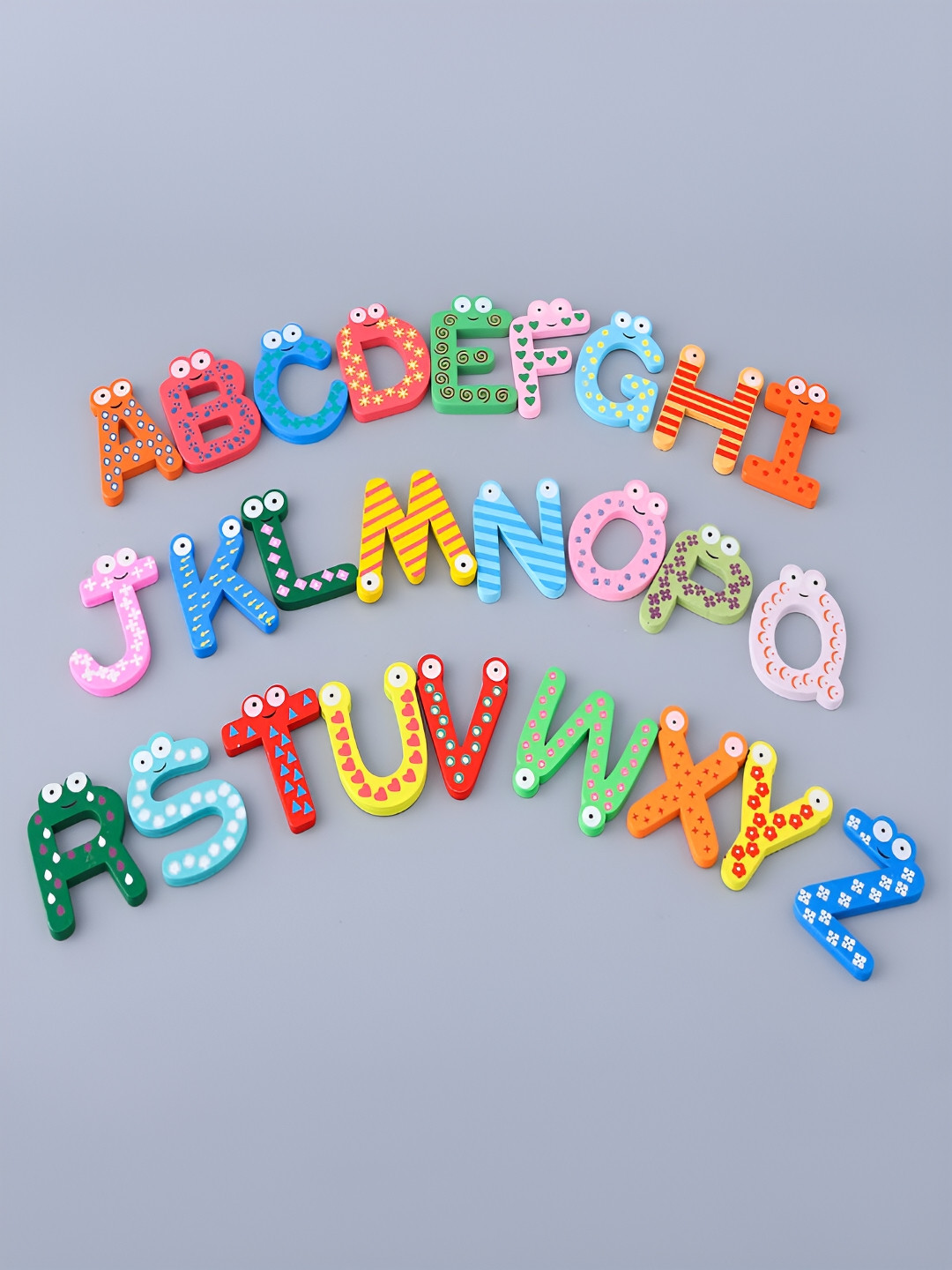 Kuber Industries Blue & Yellow Wooden Magnet Alphabet Stickers