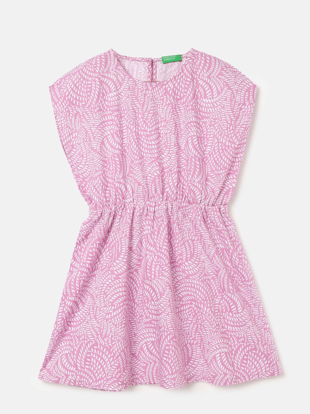 United Colors of Benetton Girls Printed Cotton Kimono Sleeve Fit & Flare Dress