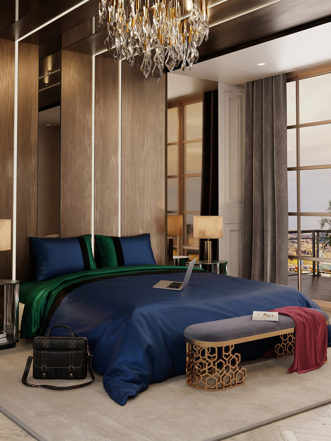 Stoa Paris Vogue Eiffel Edge Green AC Room 150 GSM King Comforter With 2 Pillow Covers