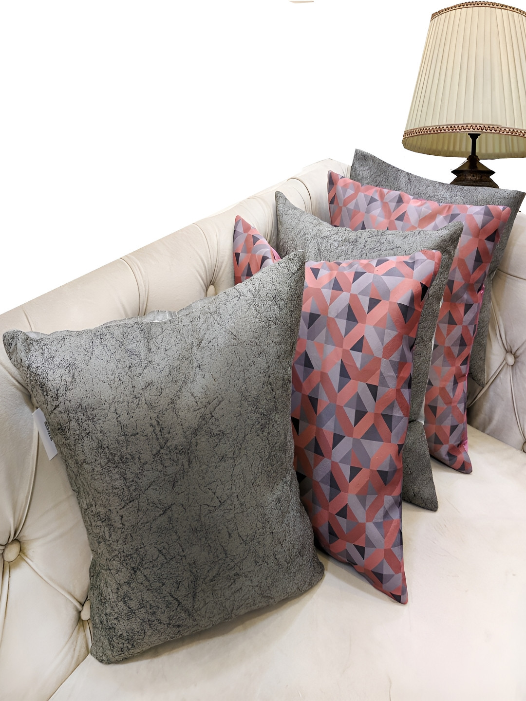 Good Vibes Suede Geometric Velvet Washable 5 Pcs Rectangle Cushion Covers - 15.7 x 15.7 In