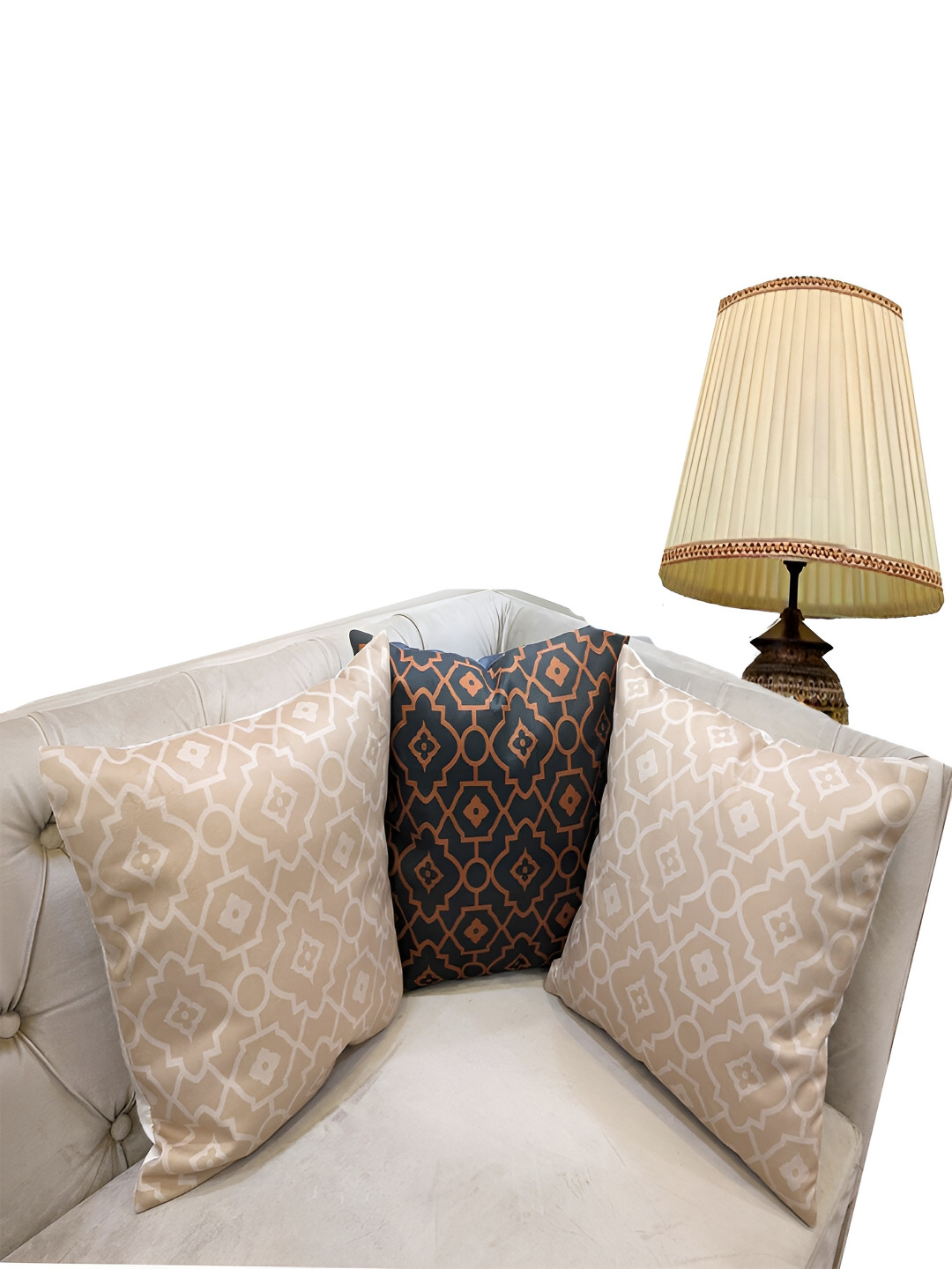 Good Vibes Green & White 3 Pieces Ethnic Motifs Velvet Square Cushion Covers